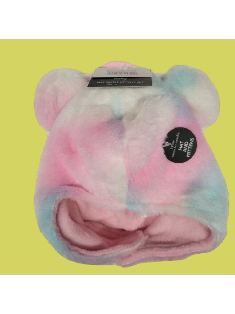 NWT 12-24 mo Hat & Mitten Set, Fluffy Fuzzy Rainbow Laura Ashley New